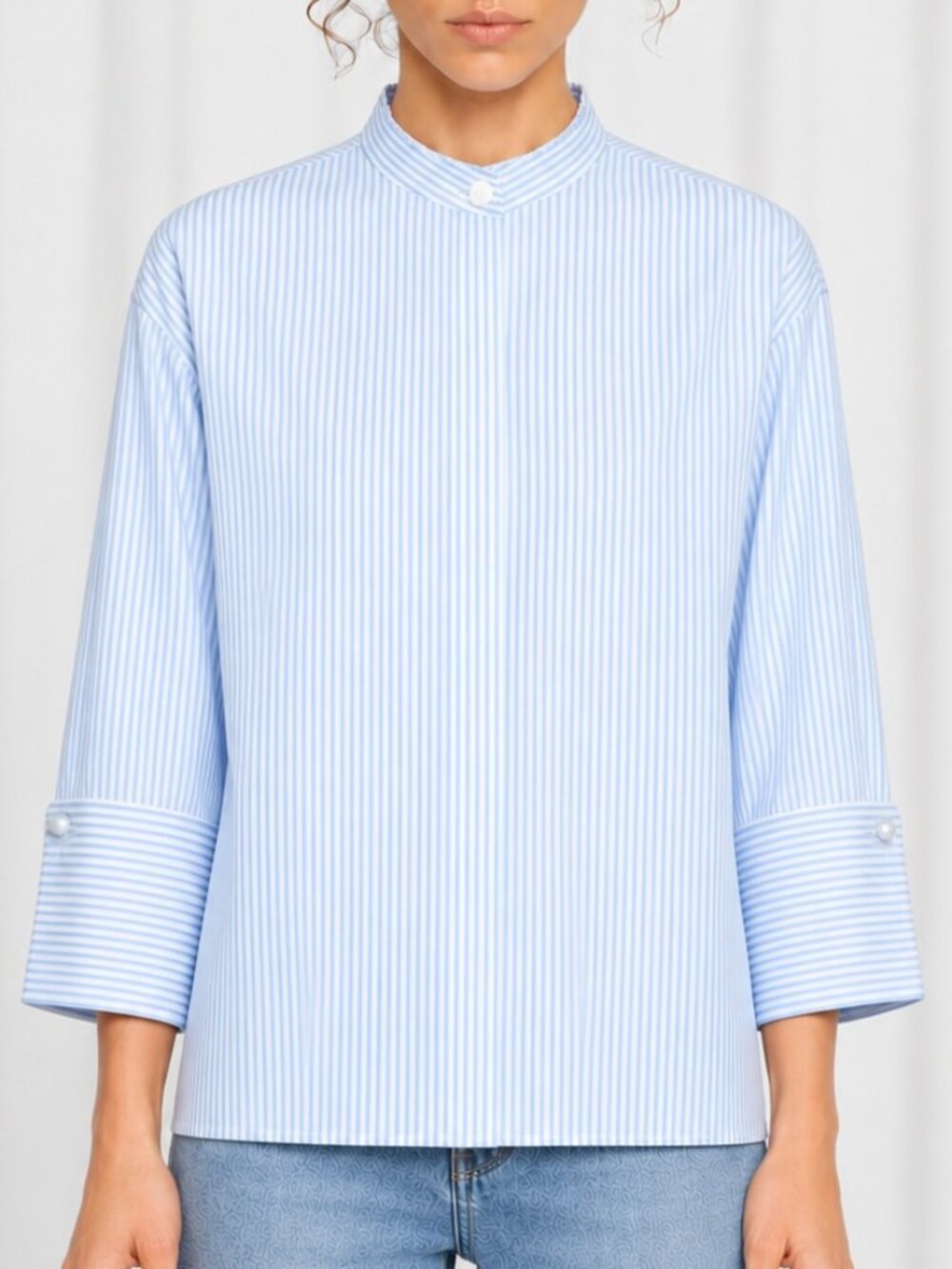 Who What Wear Anchor Stripe Shirt 100% Cotton Oversized Baby Blue White Medium M